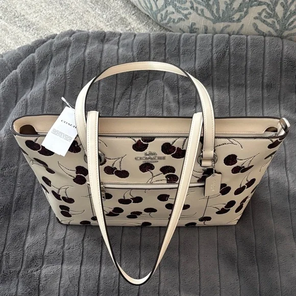 Coach Cherry Pattern Tote - Cream and Burgundy New!!! - Picture 2 of 7